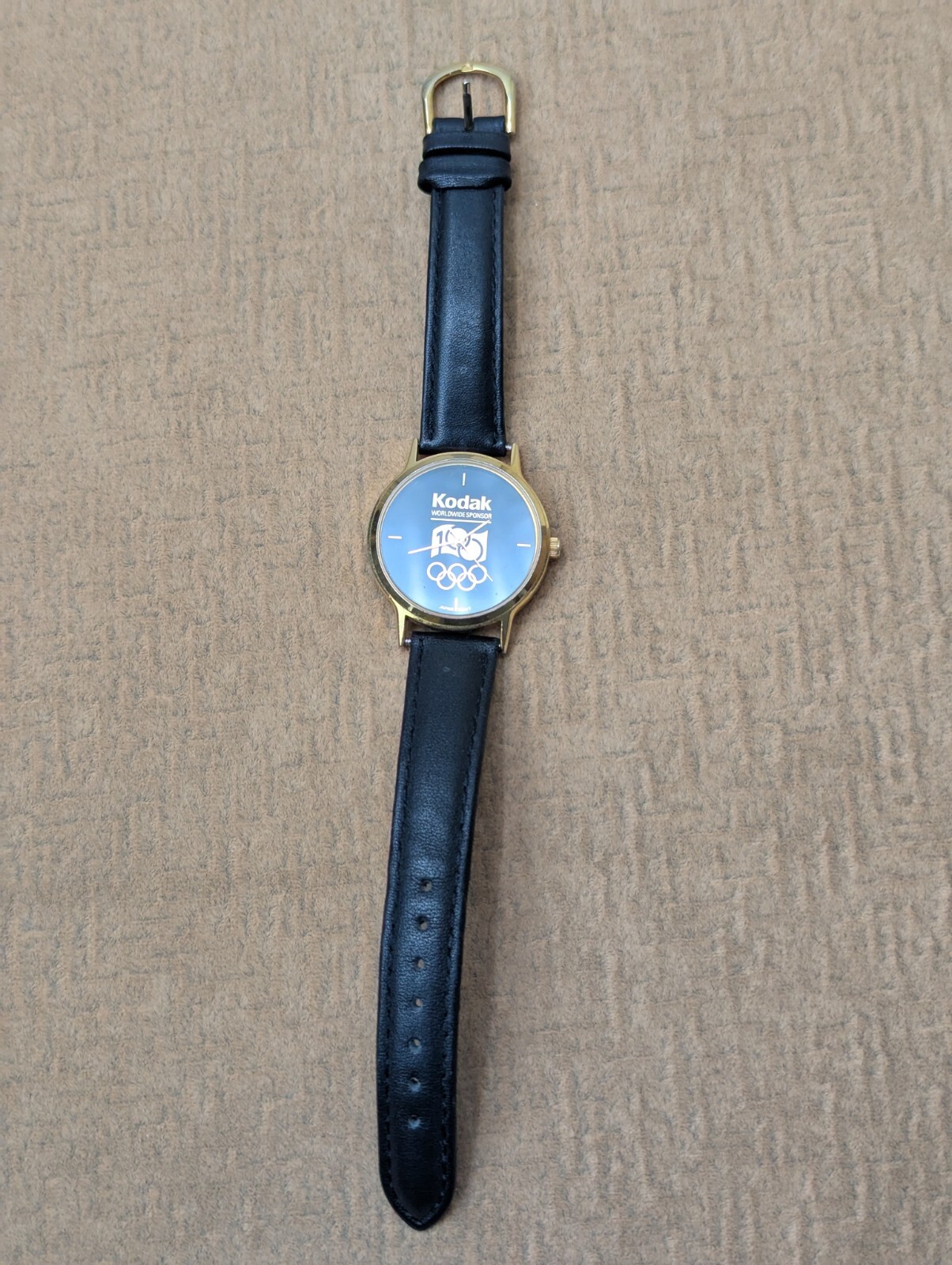 KODAK Olympic Watch 100 Anniversary Worldwide Sponsor Black Leather Band Gold To