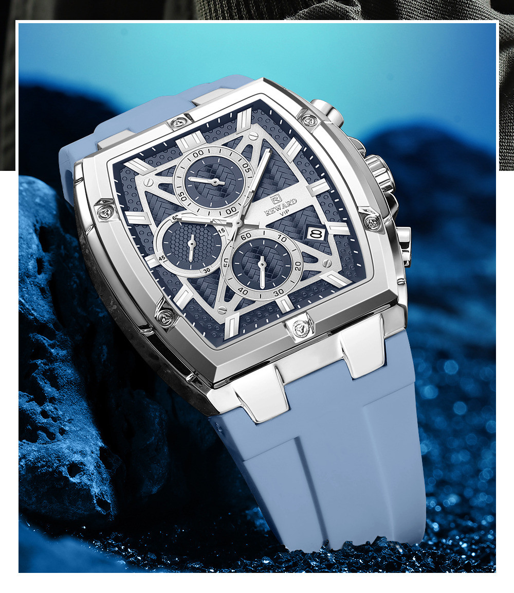 REWARD Men’s Tonneau Multifunction Chronograph Luminous Calendar Quartz Watch