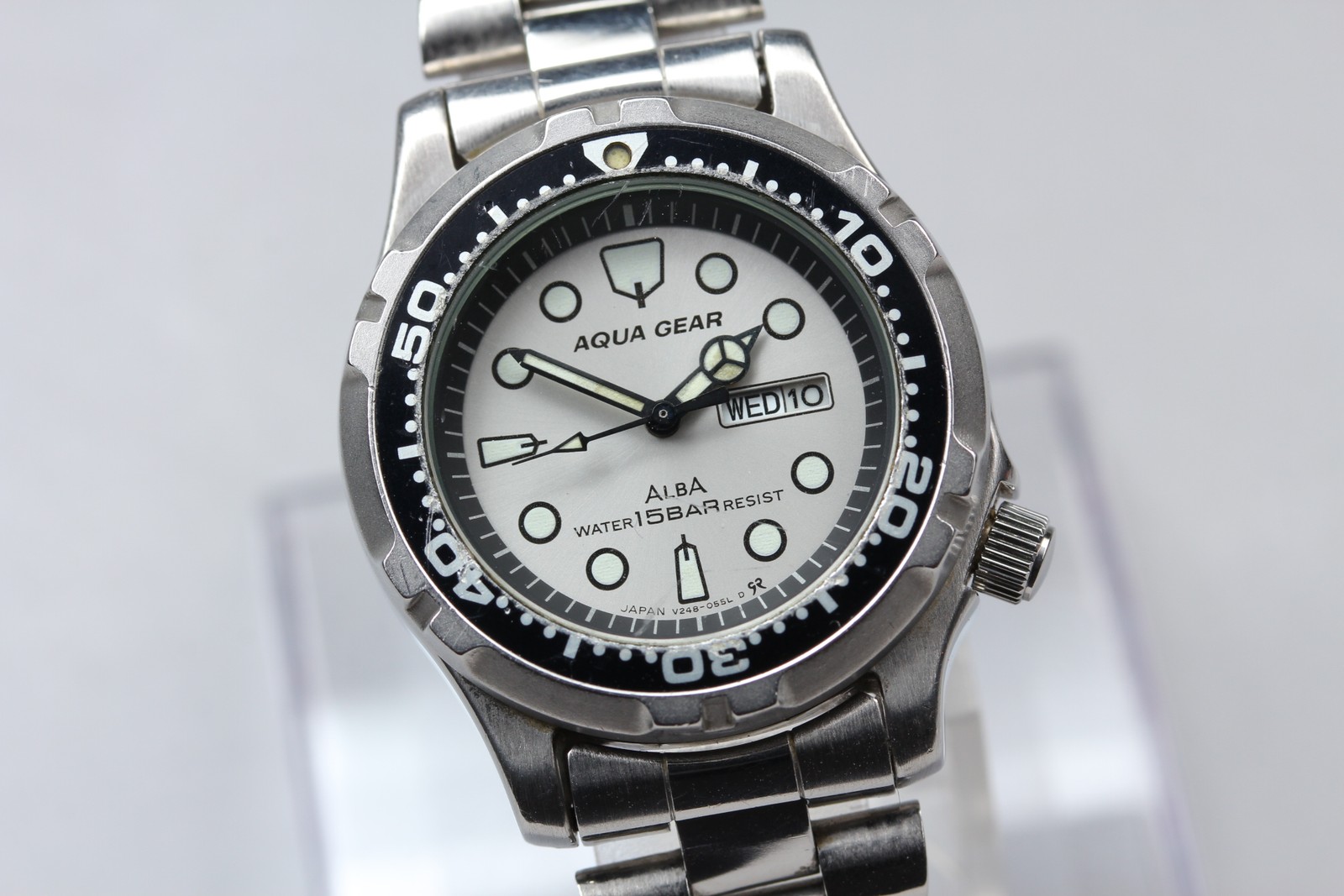 Vtg 1999 [N MINT] Seiko Alba V248-0260 Silver Day Date 31mm Quartz Men’s Watch