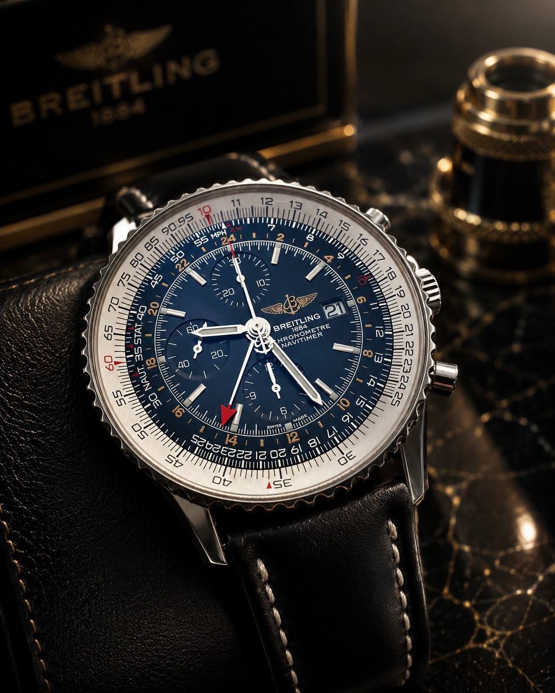 Breitling Navitimer A24322 46mm Extra Strap Black Dial Stainless Steel Watch