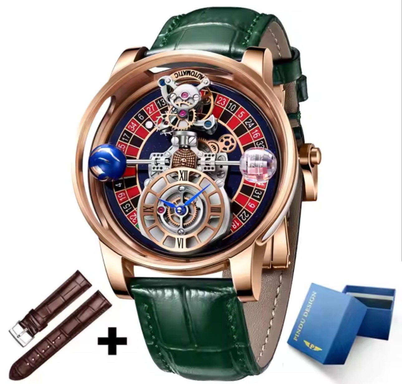 Celestial Men’s Transparent Case Leather Quartz Watch Waterproof Time Adjustment