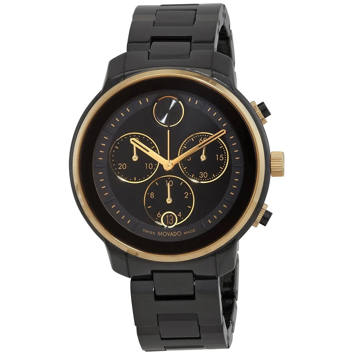 MOVADO BOLD VERSO 3600932 BLACK GOLD CHRONOGRAPH DIAL SWISS CERAMIC WOMENS WATCH