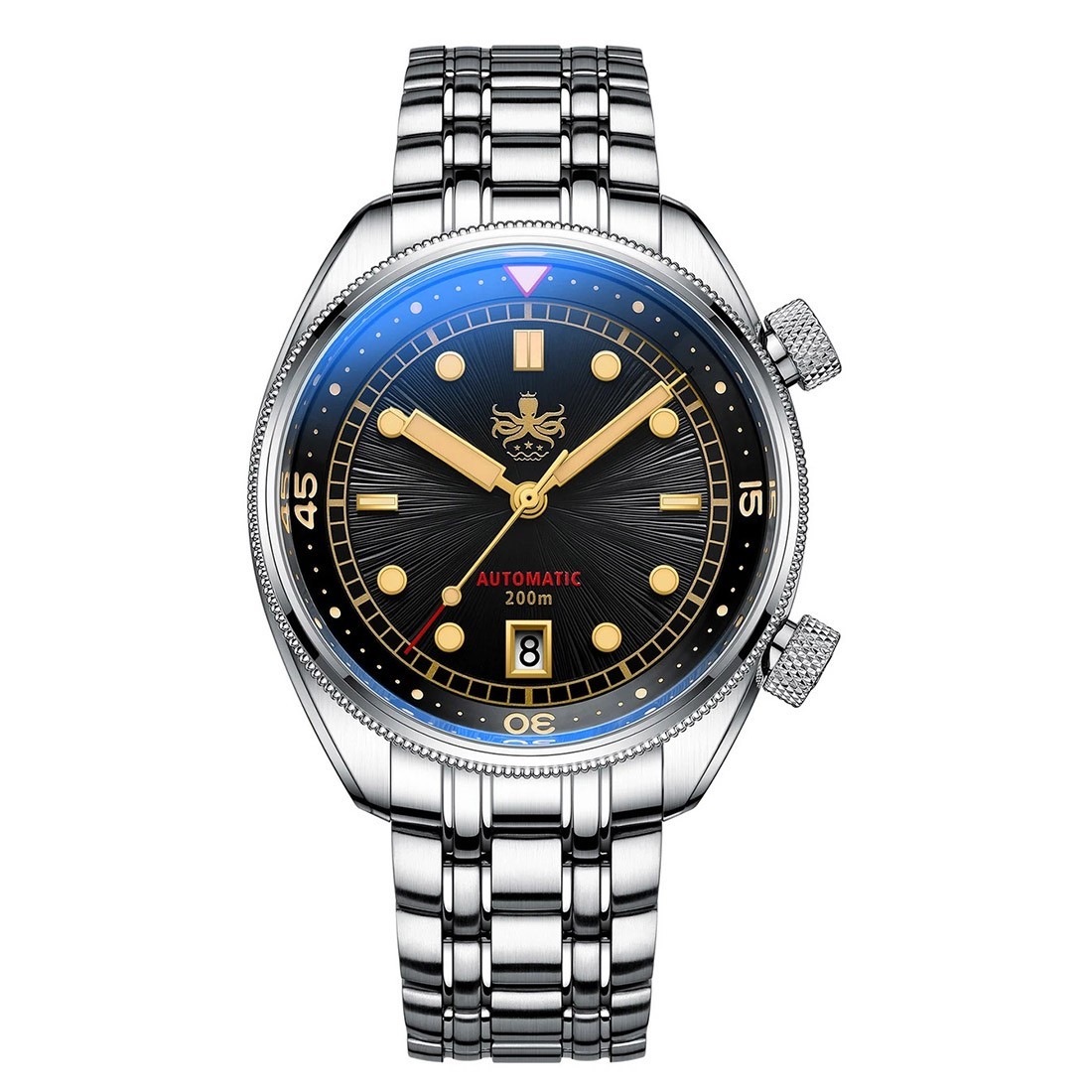 Phoibos EAGLE RAY 200M Steel Automatic Black Sunray Data Diver Men’s Watch