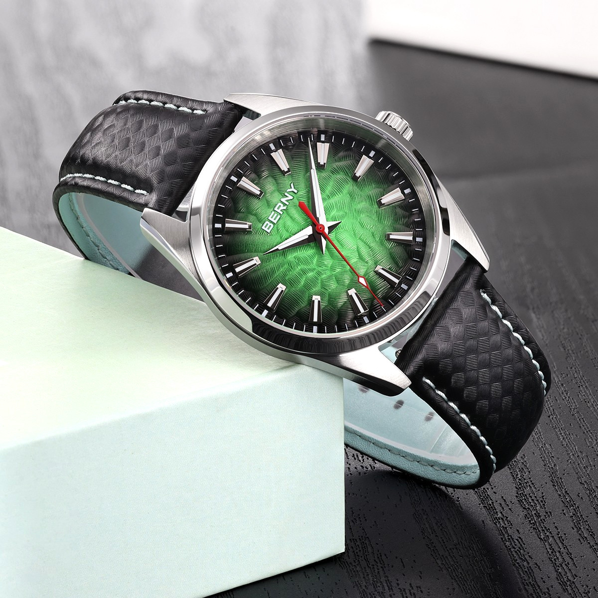 38MM BERNY Quartz Watch Men’s Luxury Sapphire 100M Waterproof Leather Gift NEW
