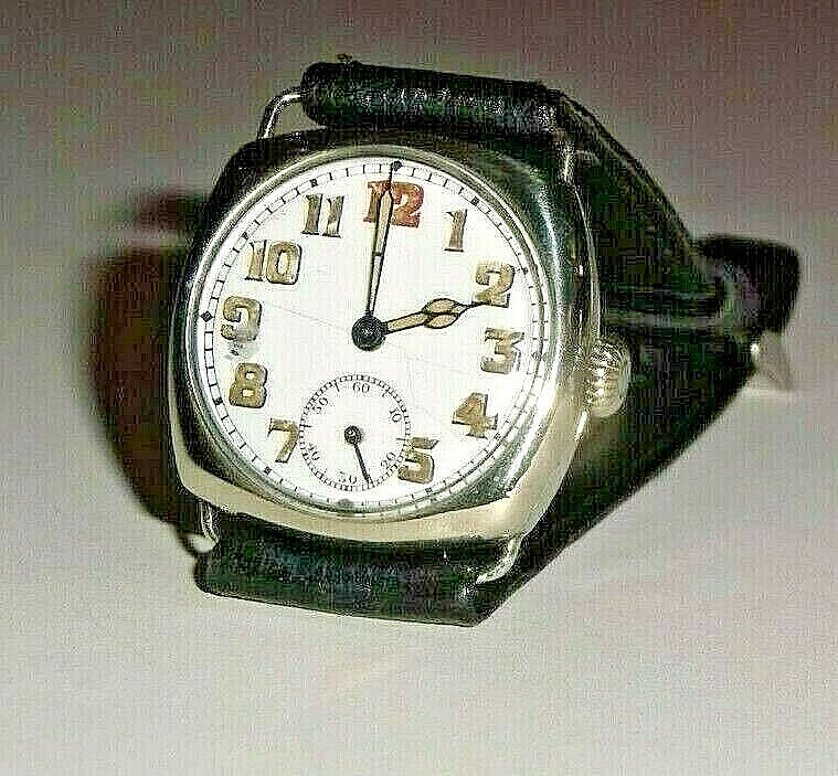 Wire Lug Cushion Cased ABRA 17j Mans Wristwatch Military Porcelain Dial, Working