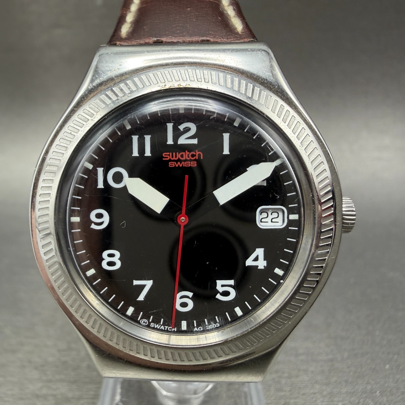 Swatch Irony Uomo d’Onore Watch Men 37mm Black Dial Steel Date Round New Batt JG