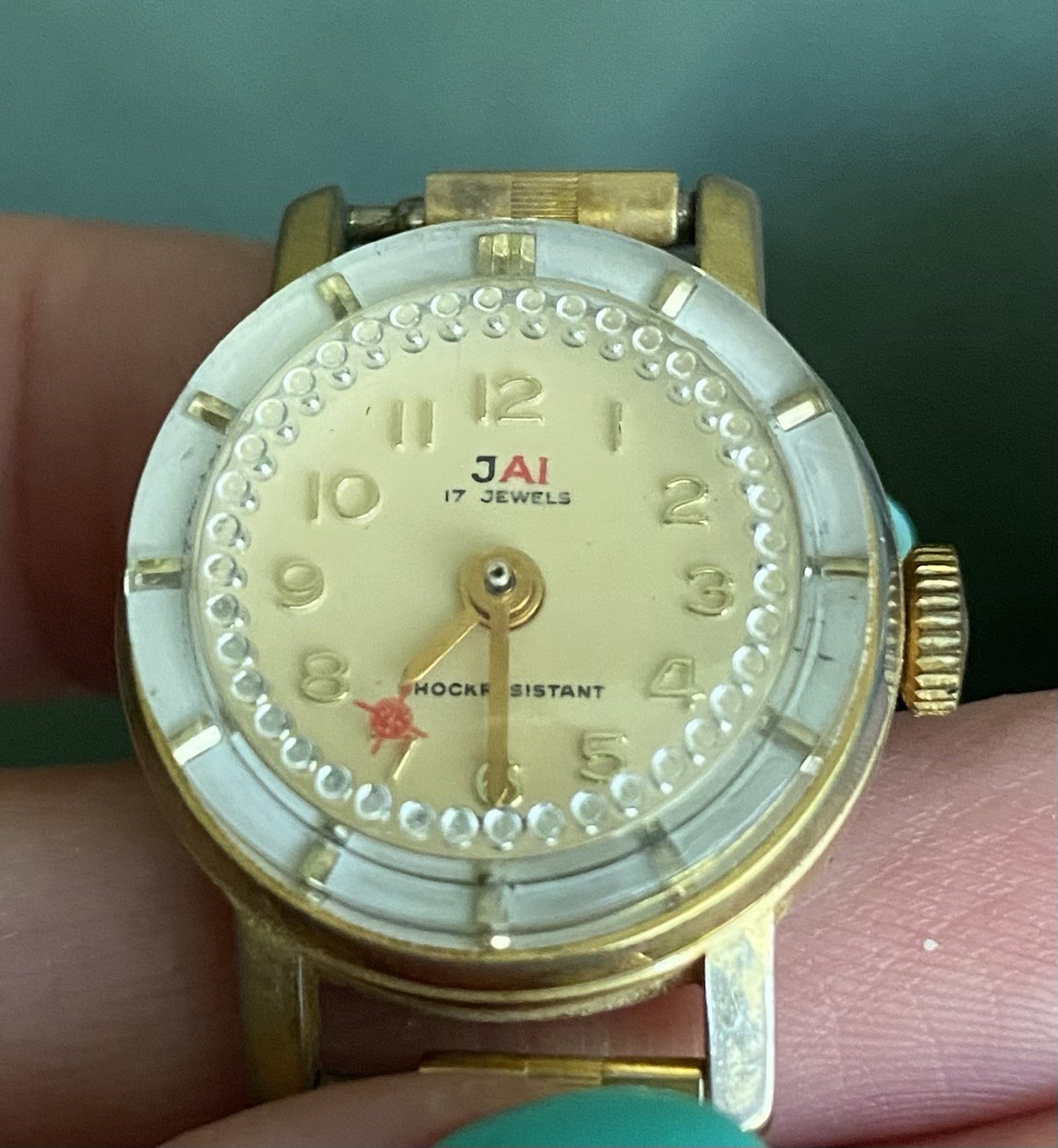 Vtg Swiss JAI Ladies Watch 17j 22mm Goldtone W/ Unique Red Star Seconds Hand
