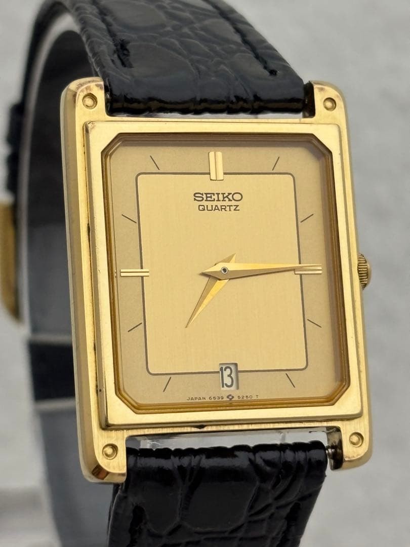 Seiko 6539-5140 Men Quartz Wristwatch Gold Tone Dial 15.0cm