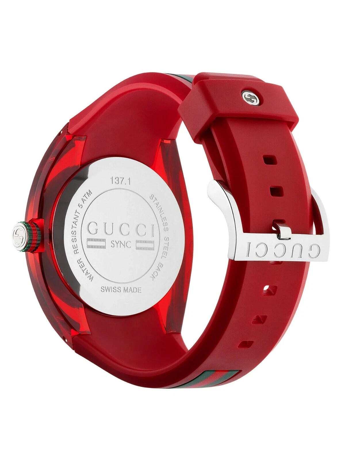 GUCCI SYNC XXL YA137103 Red Rubber Strap 46mm Unisex Watch New In Box