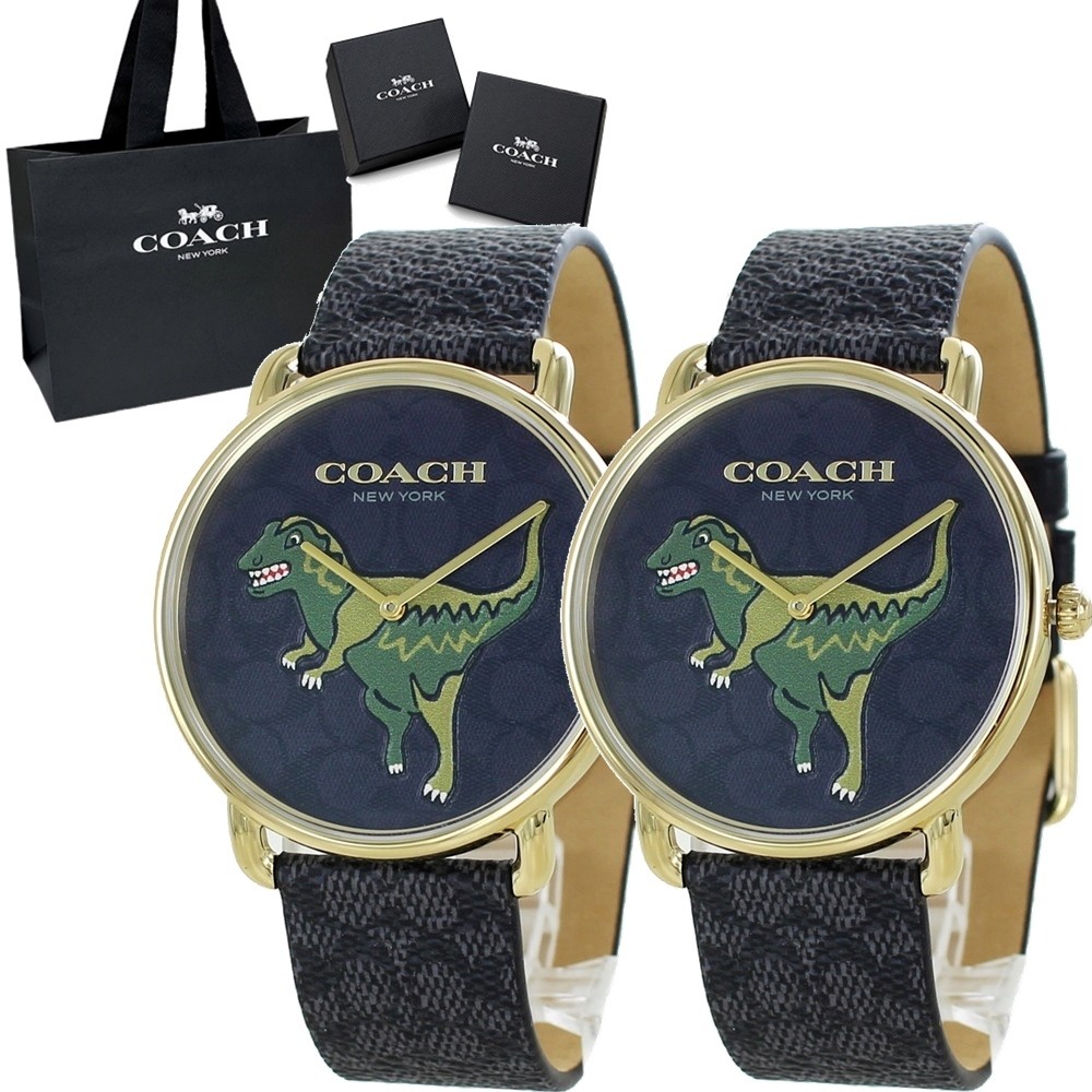 Coach Pair Watch Matching Black Leather Belt Rexy Dinosaur 14602672 / 14602672