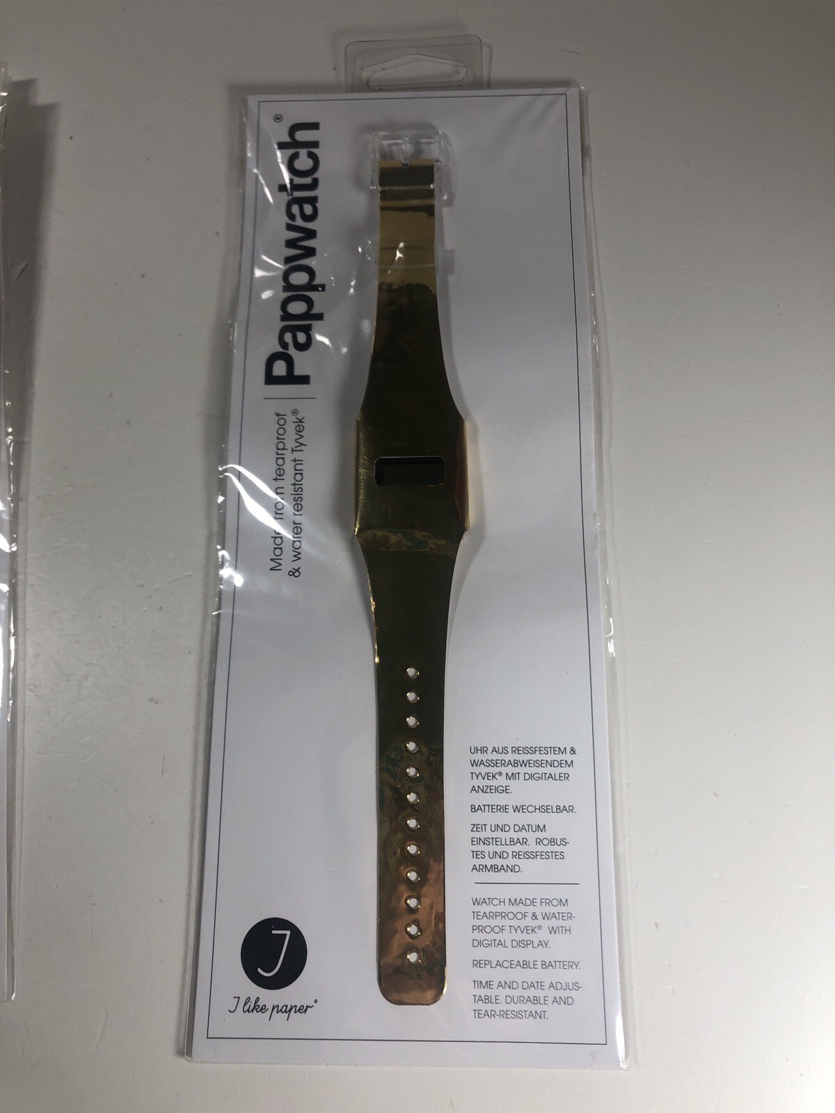 Pappwatch Shiny Gold Watch Tearproof & Water Resistant Tyvek New Adult