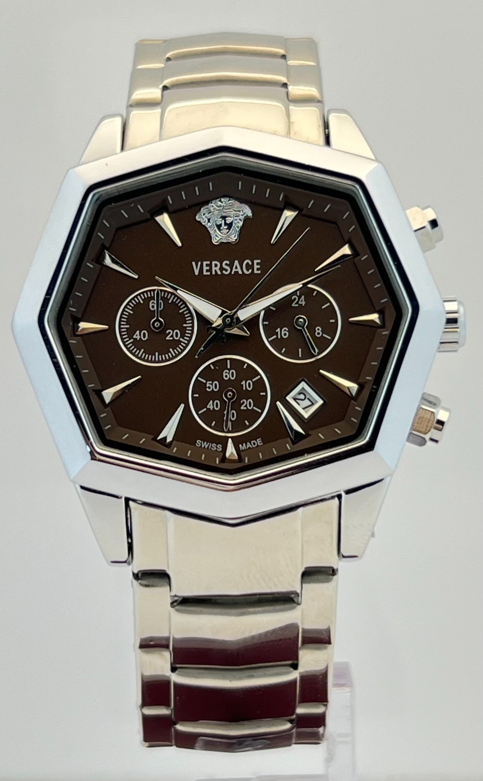 Premium Men’s Versace Medusa Chronograph Brown Dial Date Working Wristwatch