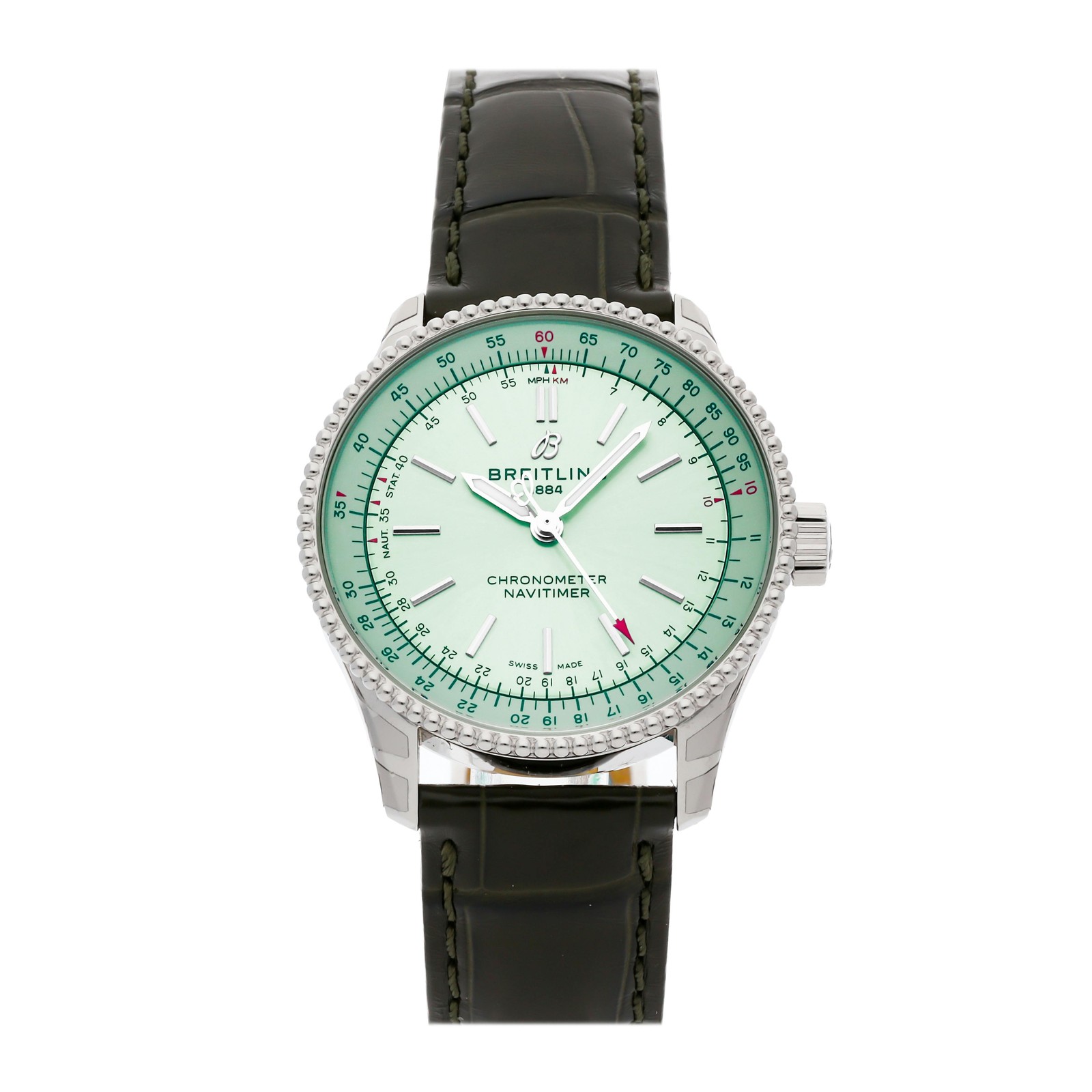 Breitling Navitimer Steel Auto 35mm Green Dial Watch Slide Rule A17395361L1P1