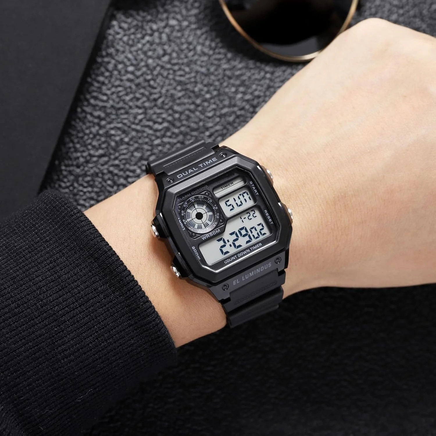 Men’S Digital Multi-Function Watches Dual Time Alarm Stopwatch Countdown Backlig