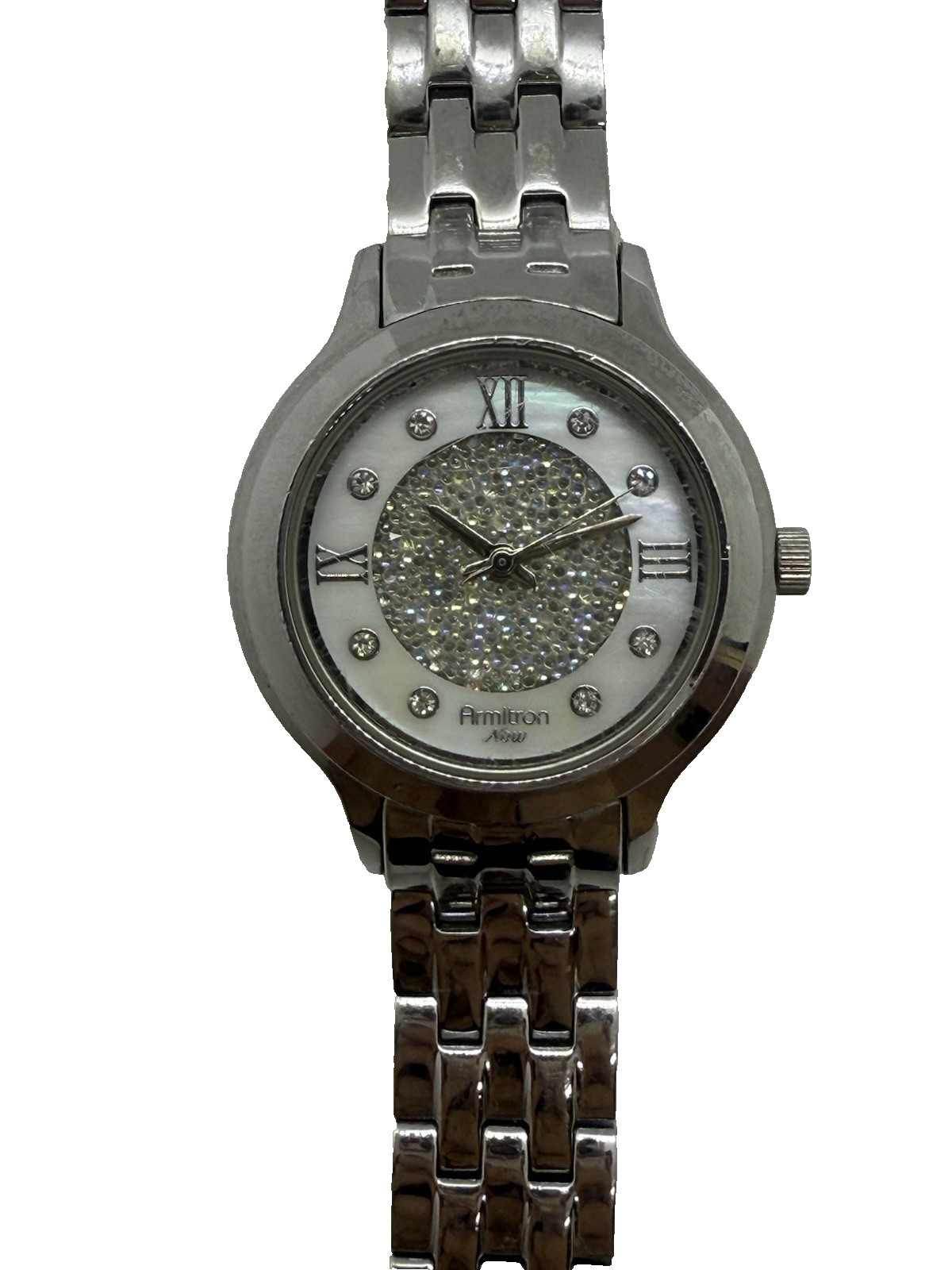 Armitron Womens Round Watch Silver Tone Crystal Accents 75/5174SV Roman Numerals