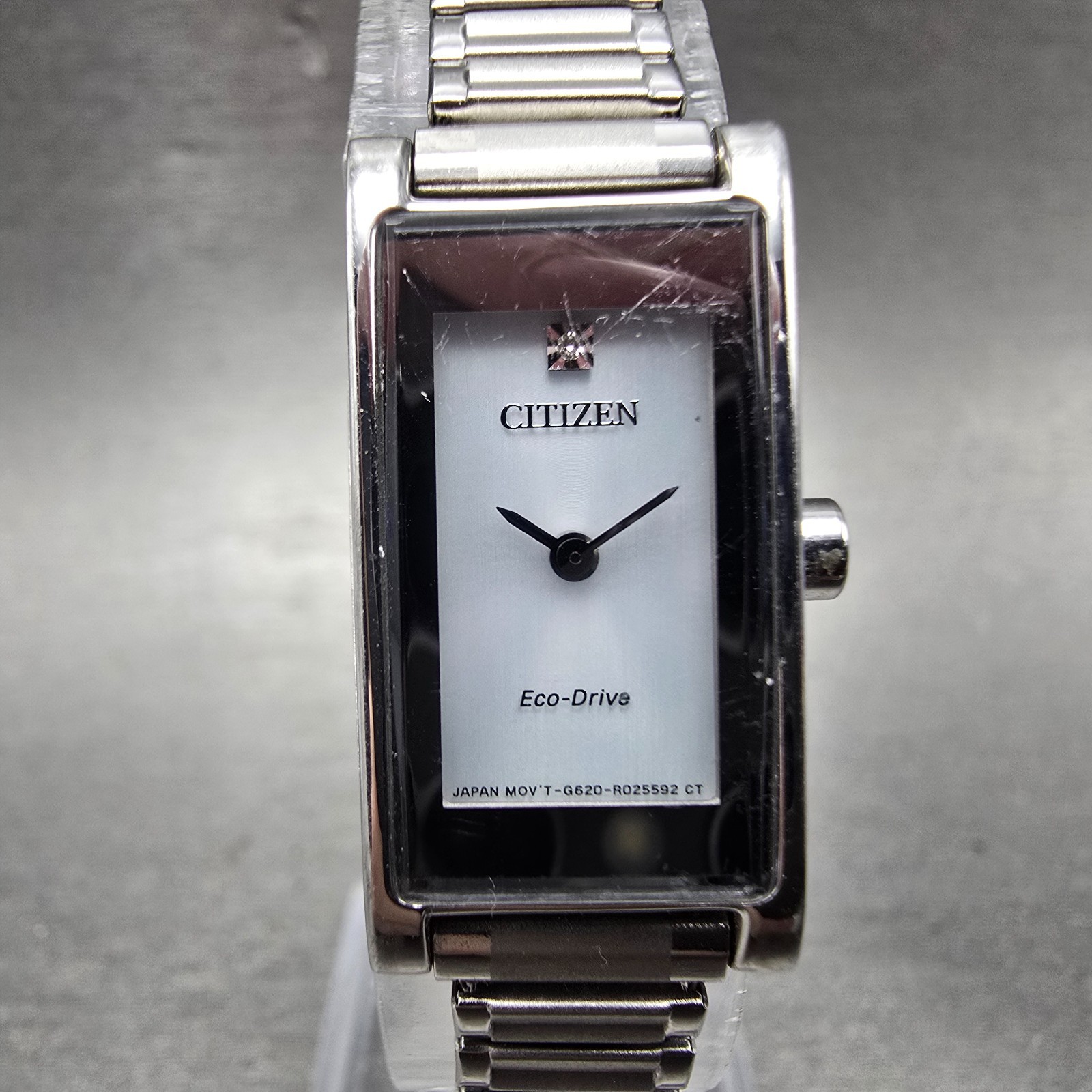 Citizen Eco-Drive Tank Watch Women 14mm Silver Dial Silver Tone G620-R010638 Run