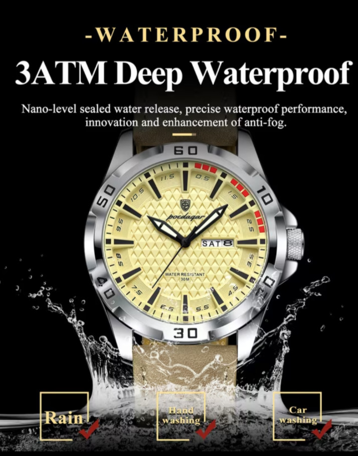 POEDAGAR Men’S Designer Timepiece, Elegant And Opulent Faux Leather Sports Calen