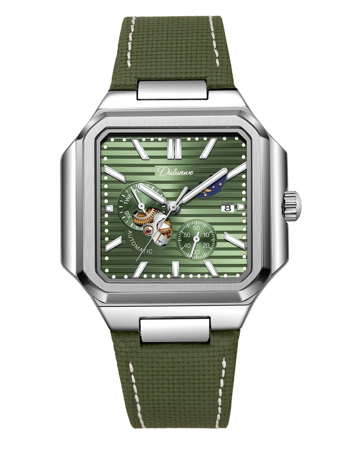 Square Men’s Automatic Watch – 24H Day/Night 3ATM Luminous Seconds