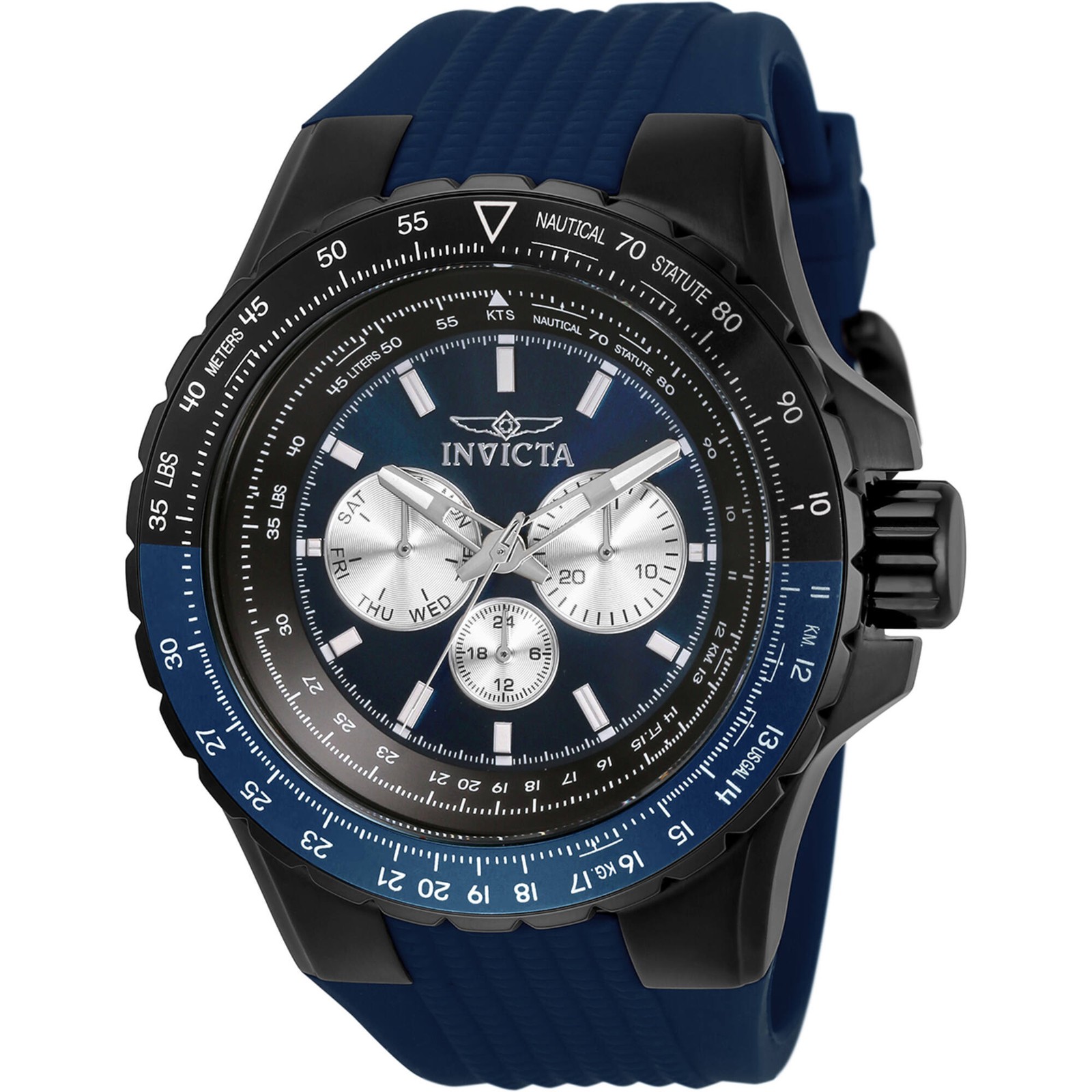 Invicta Men’s Watch Aviator Chronograph Blue, Black and Silver Dial Strap 33037