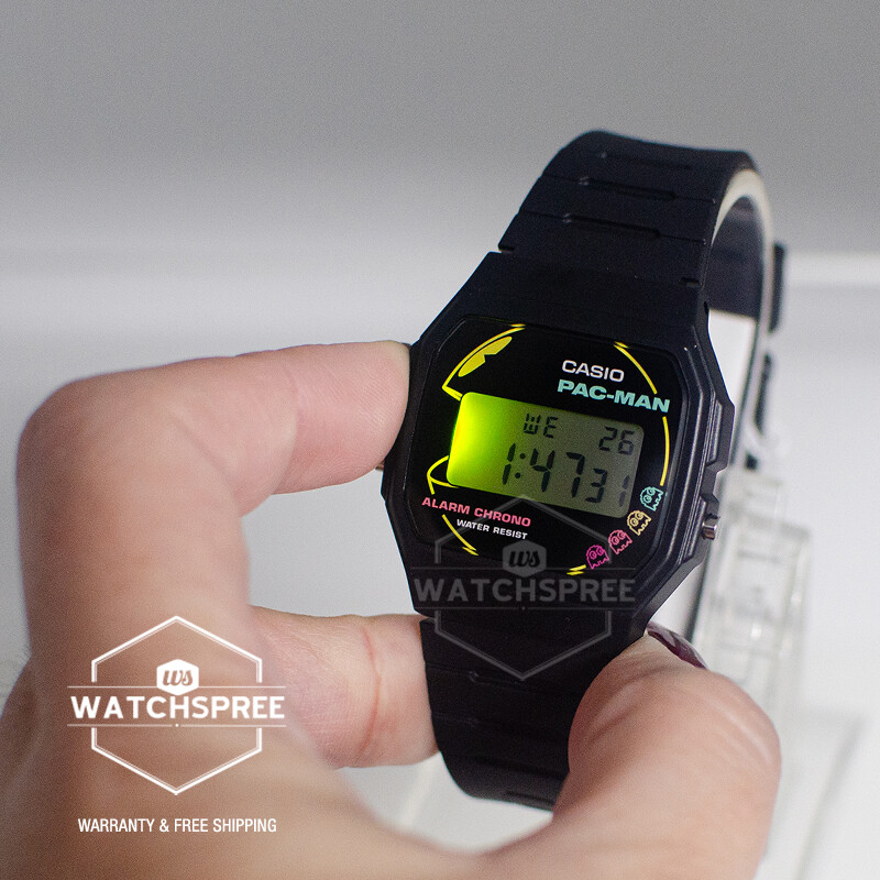 Casio Digital PAC-MAN Collaboration Bio-Based Black Resin Band Watch F-91WPC-1A
