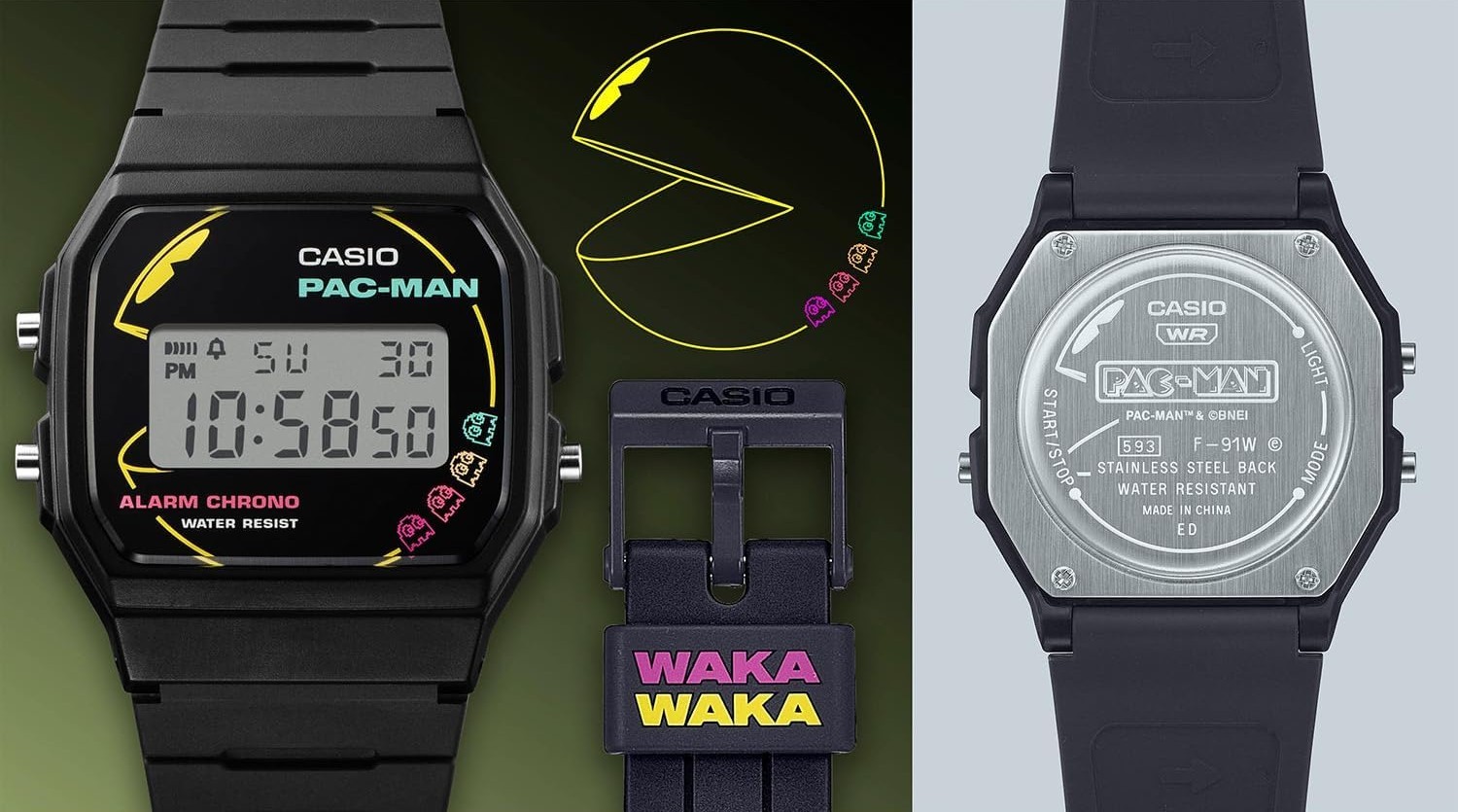 Casio Classic PAC-MAN Collaboration Wristwatch F-91WPC-1AJR Black from Japan