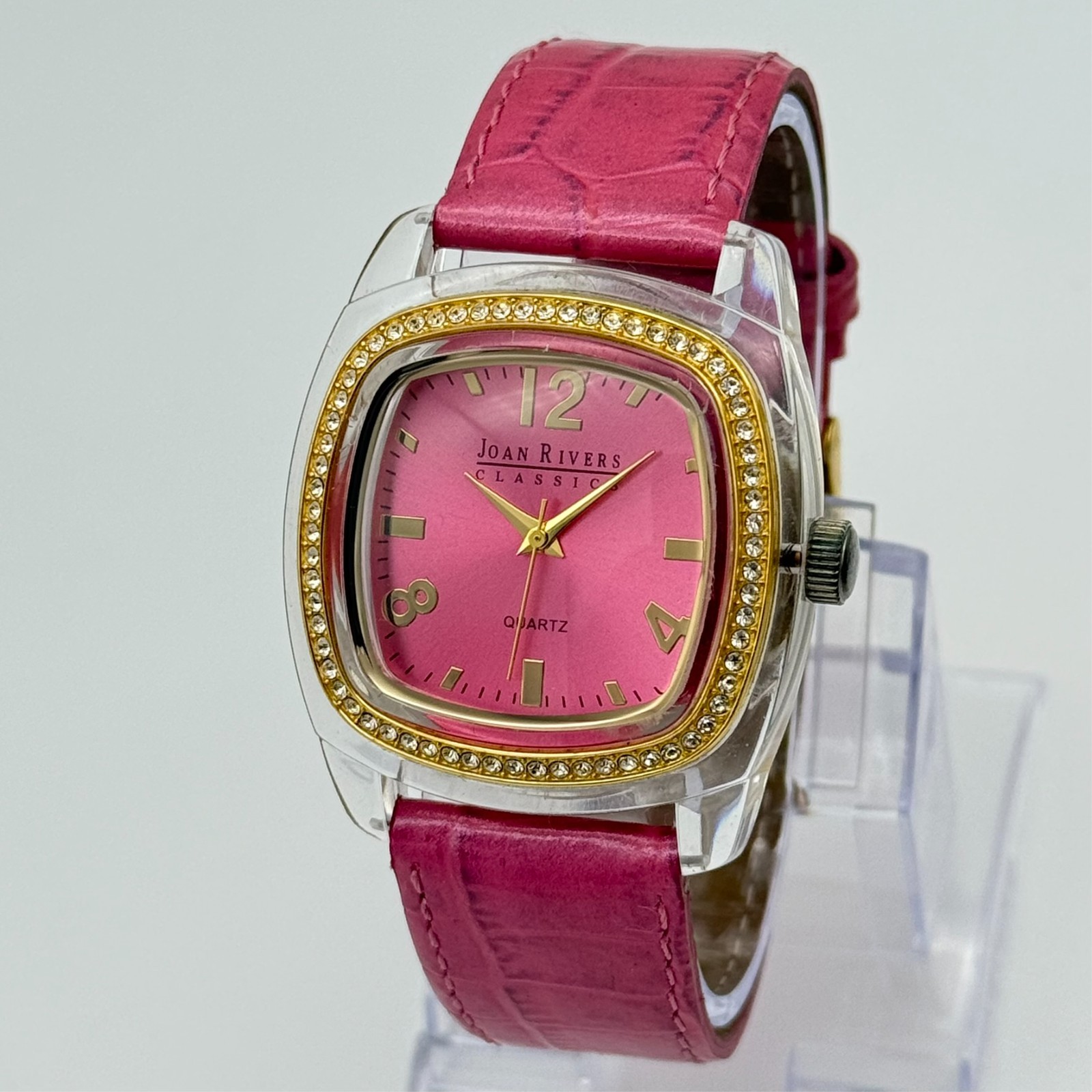 Women’s JOAN RIVERS Clear & Gold Tone 38mm Pink Dial Watch, Pink Leather Band