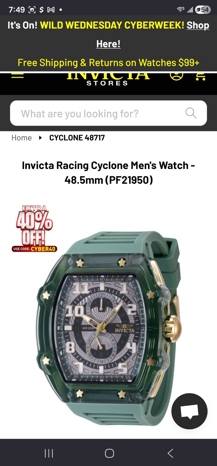 Invicta Men’s Racing 48.5mm VH61 Quartz Green Watch IN-48717