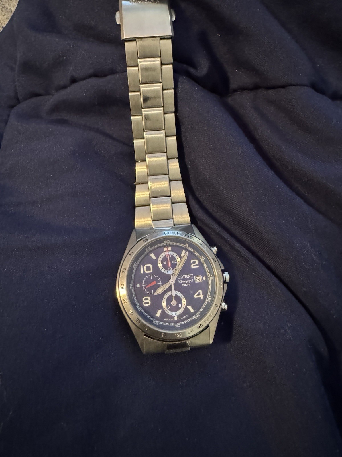 Orient TT08 Quartz Chronograph Blue Dial 50m SS Bracelet Tachymeter