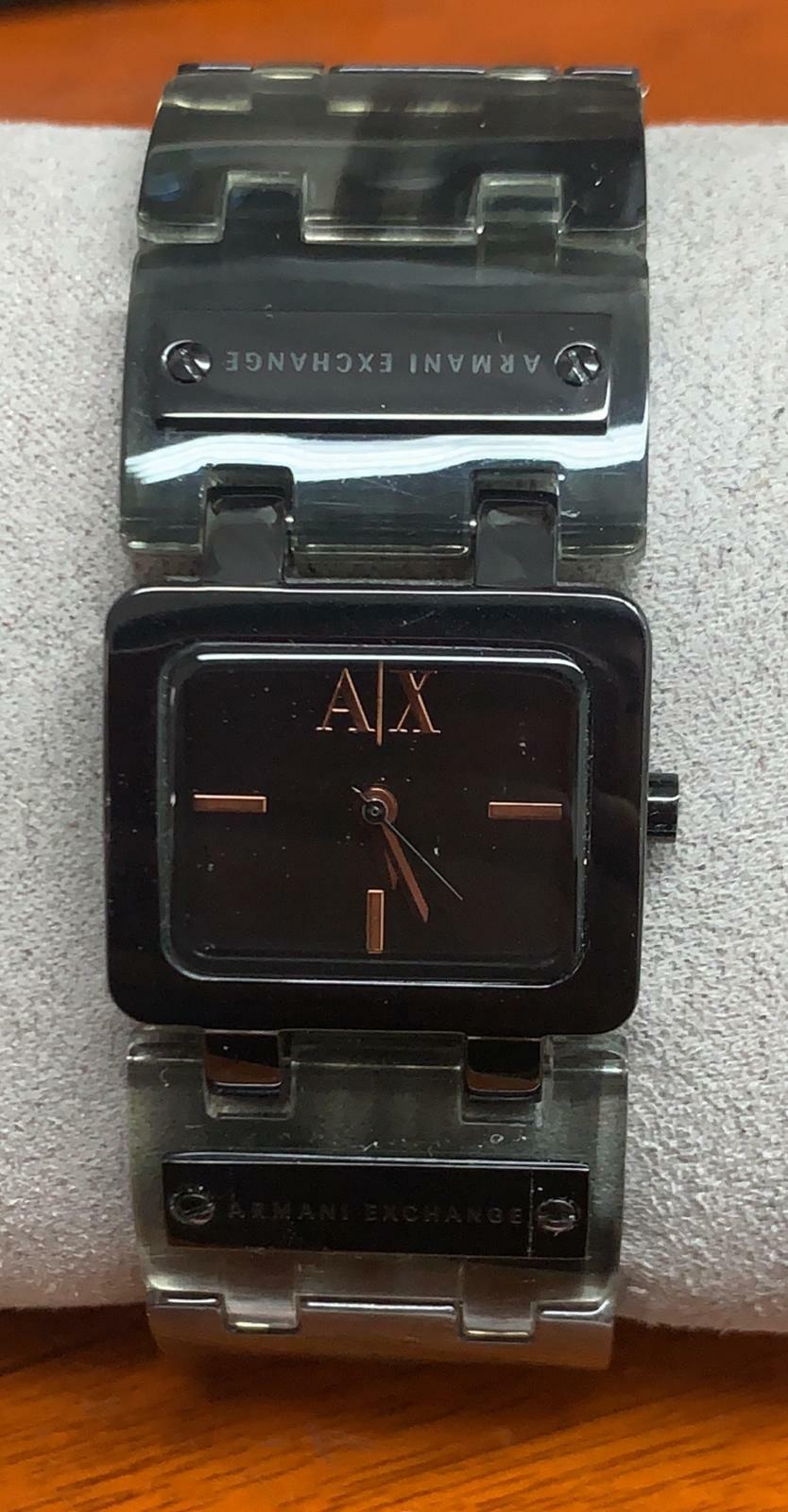 Armani Exchange Fashion Ladies Black Resin Case Plastic Bracelet Watch AX3111