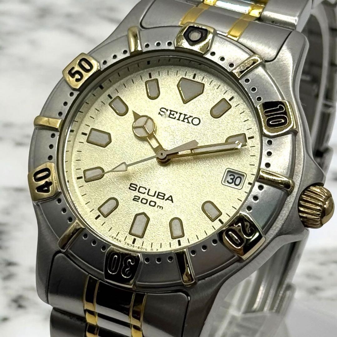 SEIKO Scuba 200m Quartz Diver Wristwatch White Dial Battery Replaced