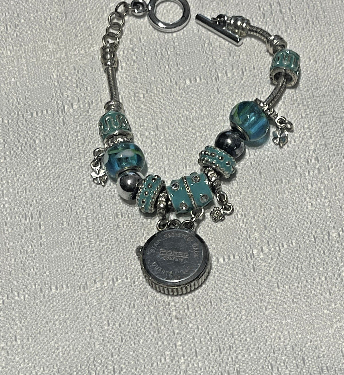 Figaro Couture Assorted Blue Beaded Charm Bracelet Watch