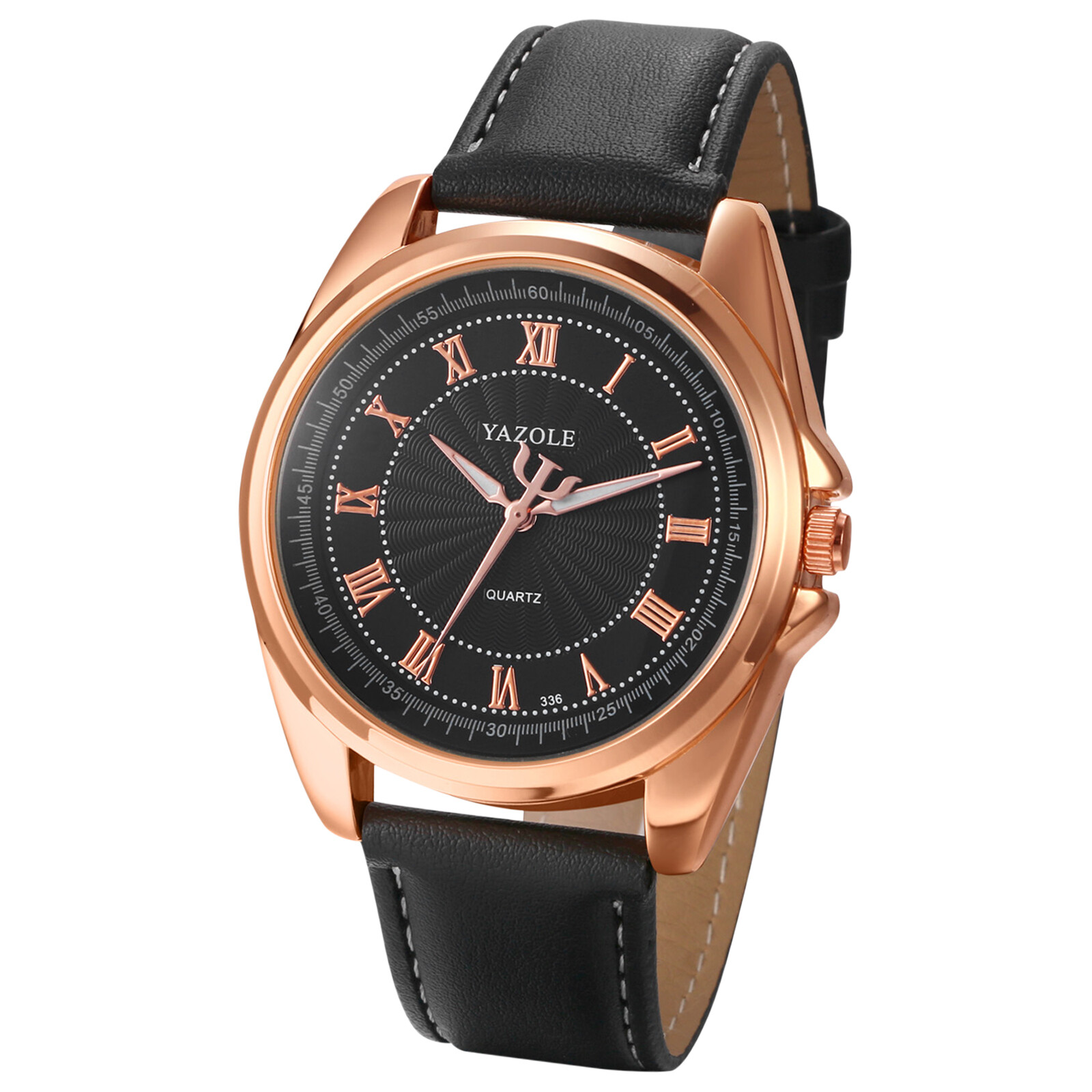 Men’s Retro Round Roman Dial Textured PU Leather Band Analog Quartz Wrist Watch