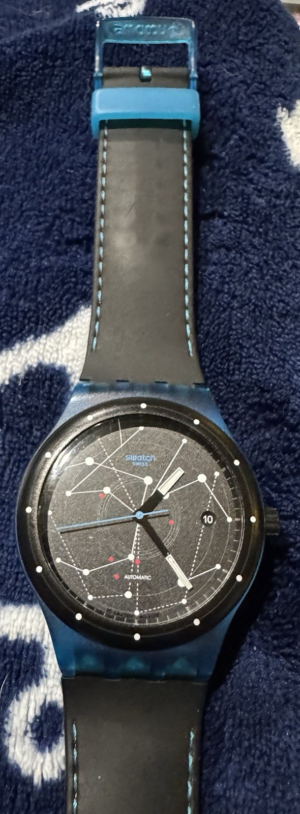 Swatch Sistem51 Automatic Black Dial Date Blue/Black Case Silicone Strap 42mm