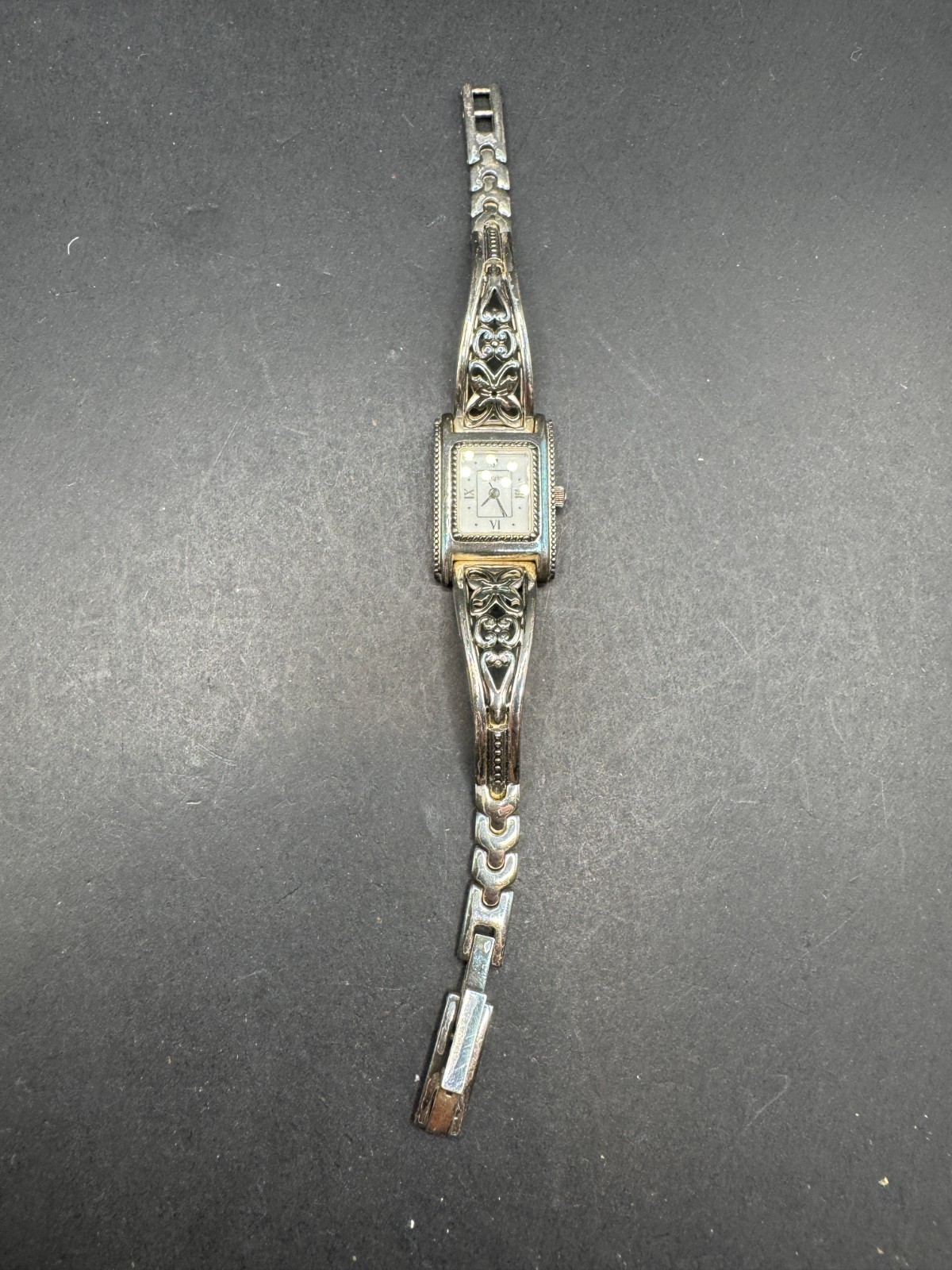 Brighton Hamilton Silver Tone Butterfly Metal Band Ladies Wrist Watch White Dial