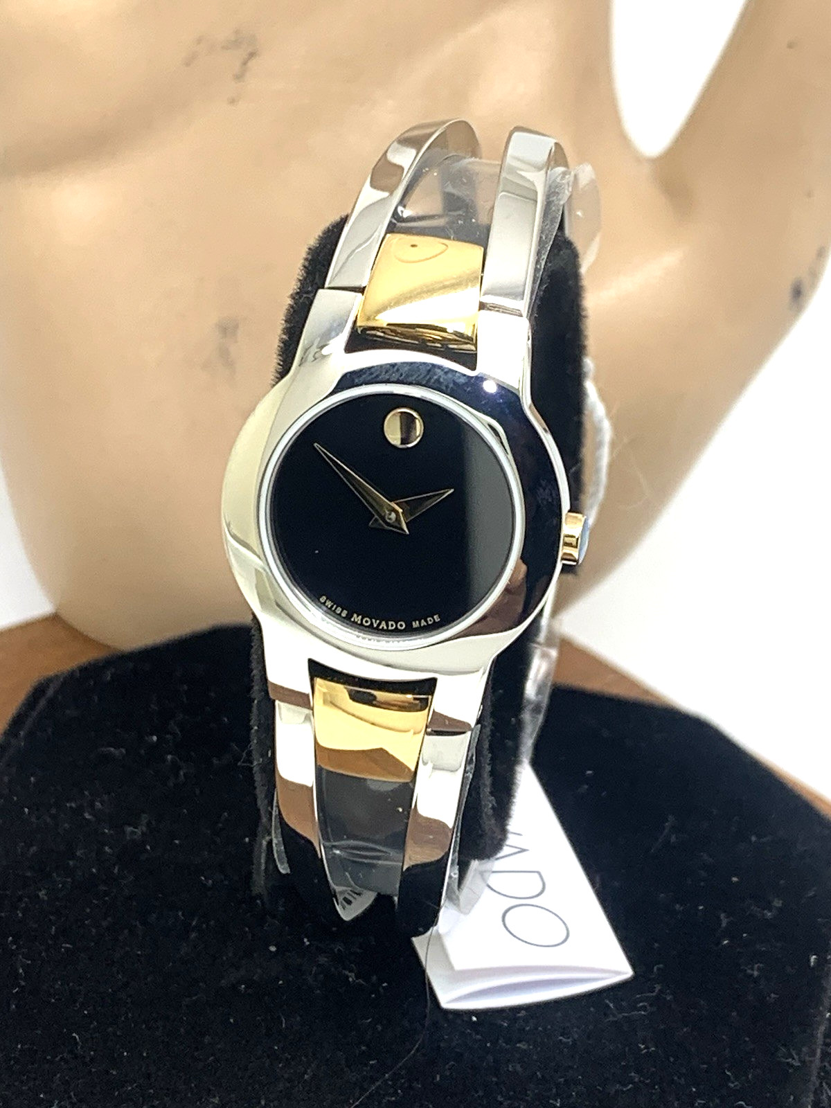 Movado Women’s Watch 0606893 Amorosa Black Dial Swiss Quartz 24mm 2-Tone Bangle