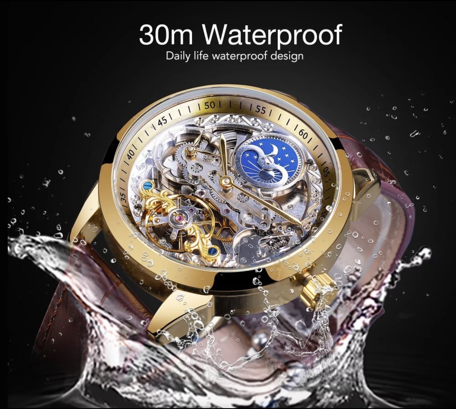 Forsining Men’s Automatic Water Proof Moon Dial Luxury Business Watch