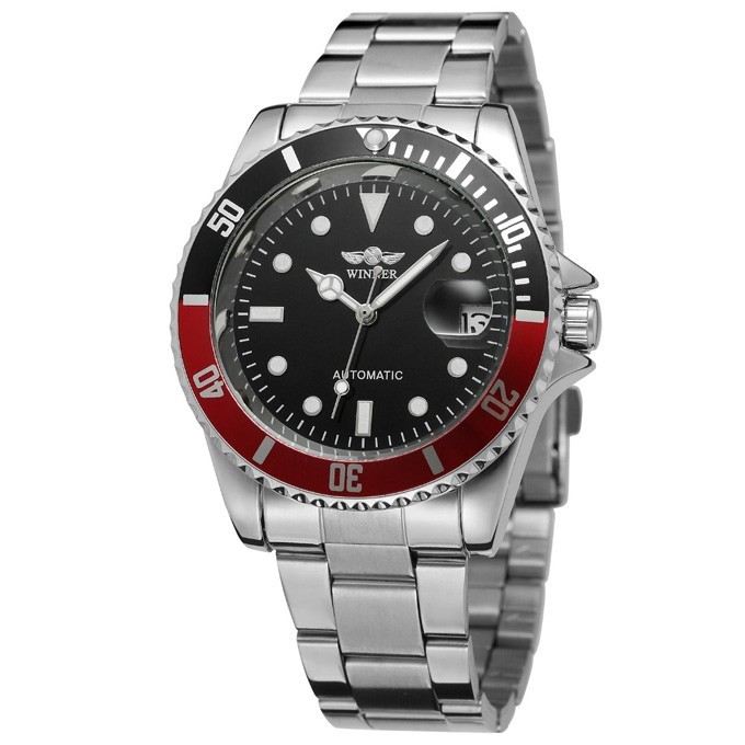 Winner Automatic Mechanical Men’s Skeleton Back Wrist Watch Date Stainless Steel