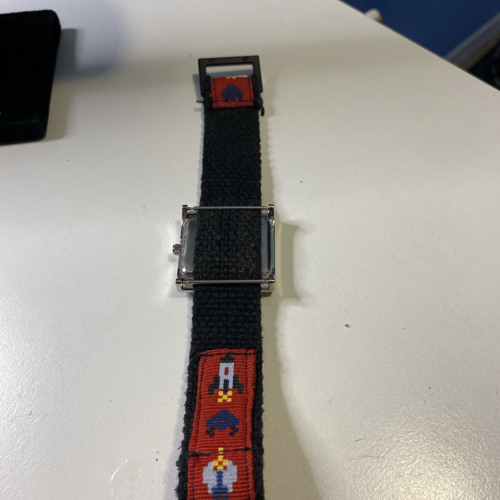 Quartz Wristwatch Silver Tone Rectangle Face Colorful Numbers Colored Nylon Band