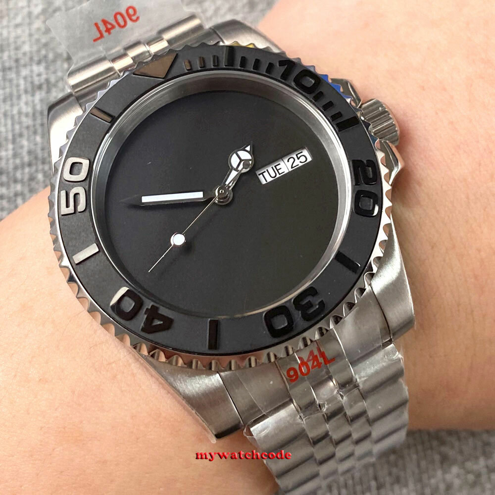 40mm Bliger Blank Black White Blue dial NH36 Automatic Mens Watch Sapphire glass