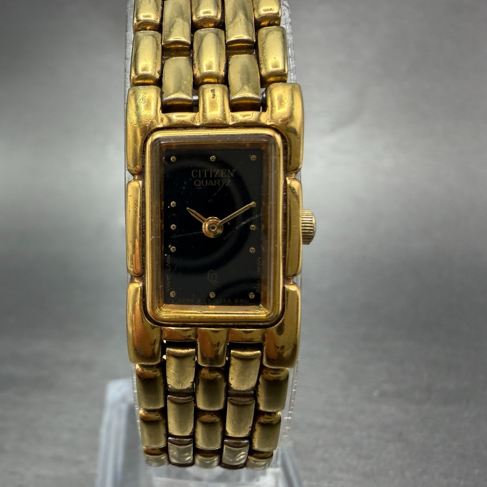 Citizen CQ Tank Watch Women 14mm Black Dial Gold Tone Rectangle New Battery VTG7