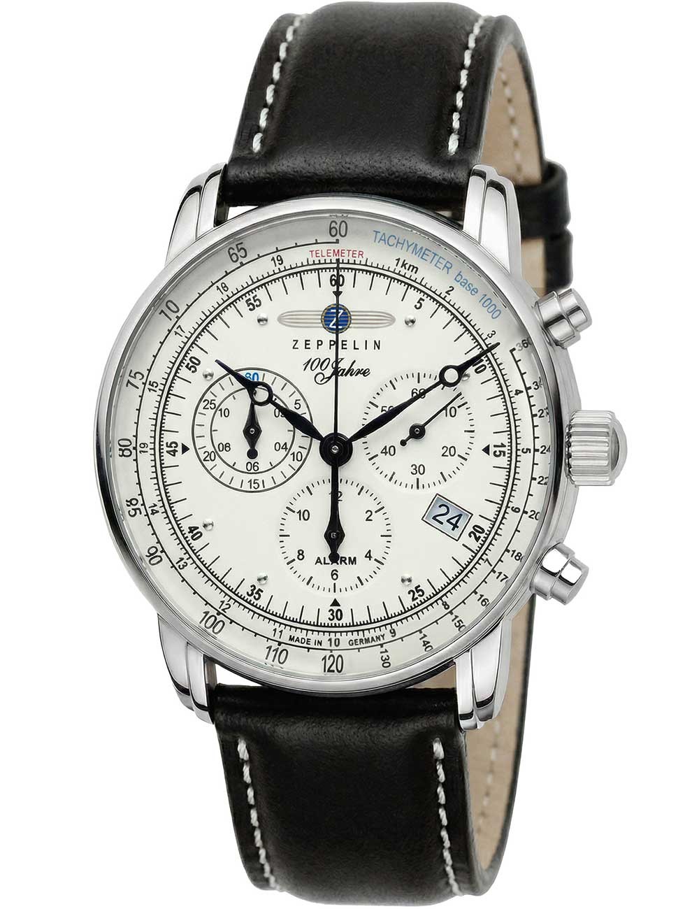 Zeppelin 8680-3 Alarm Chronograph 100 Years Mens Watch 43mm 5ATM