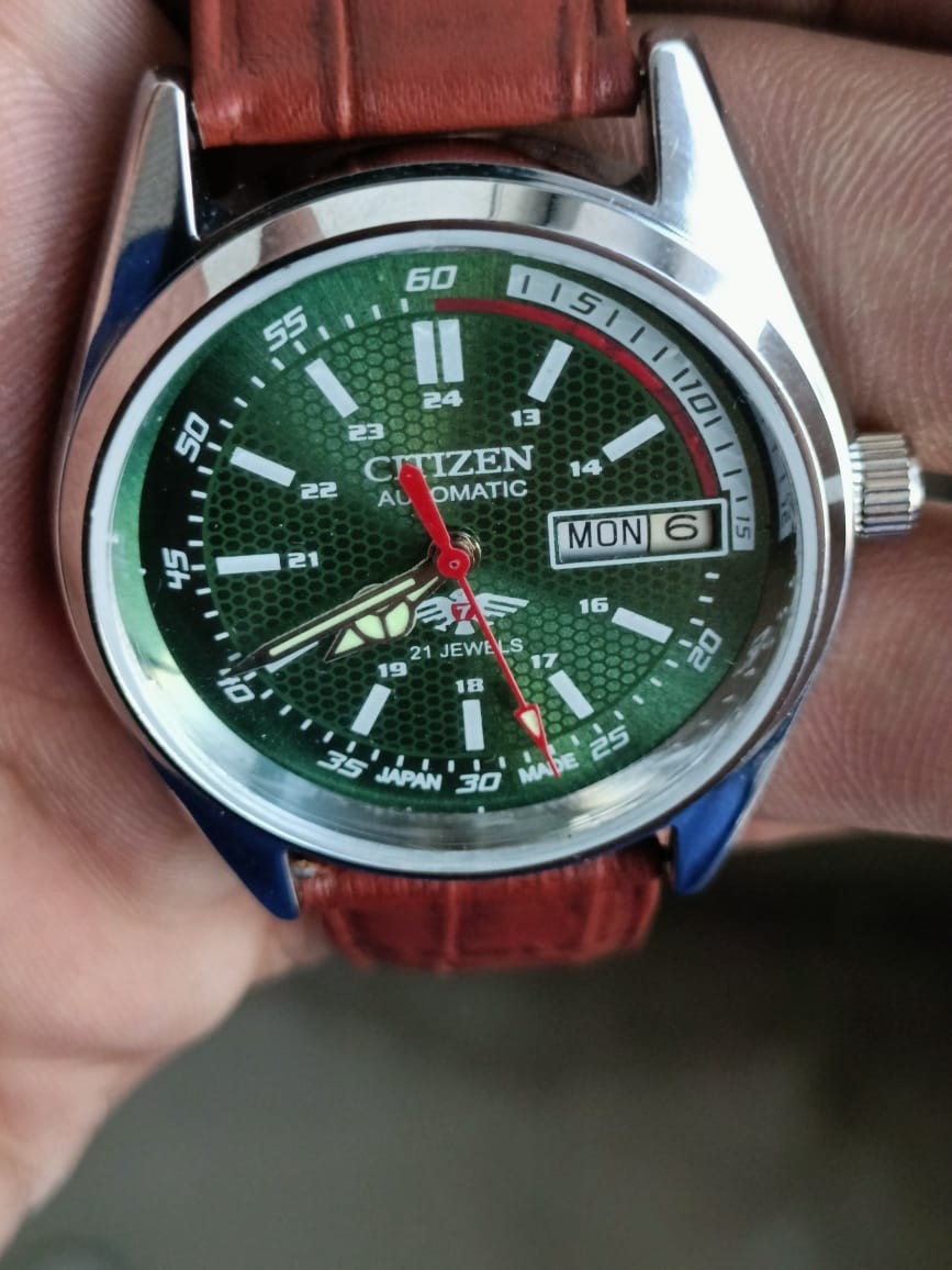 Citizen Automatic Green Dial Day/Date 21 Jewels Stainless Steel Mens Wrist Watch
