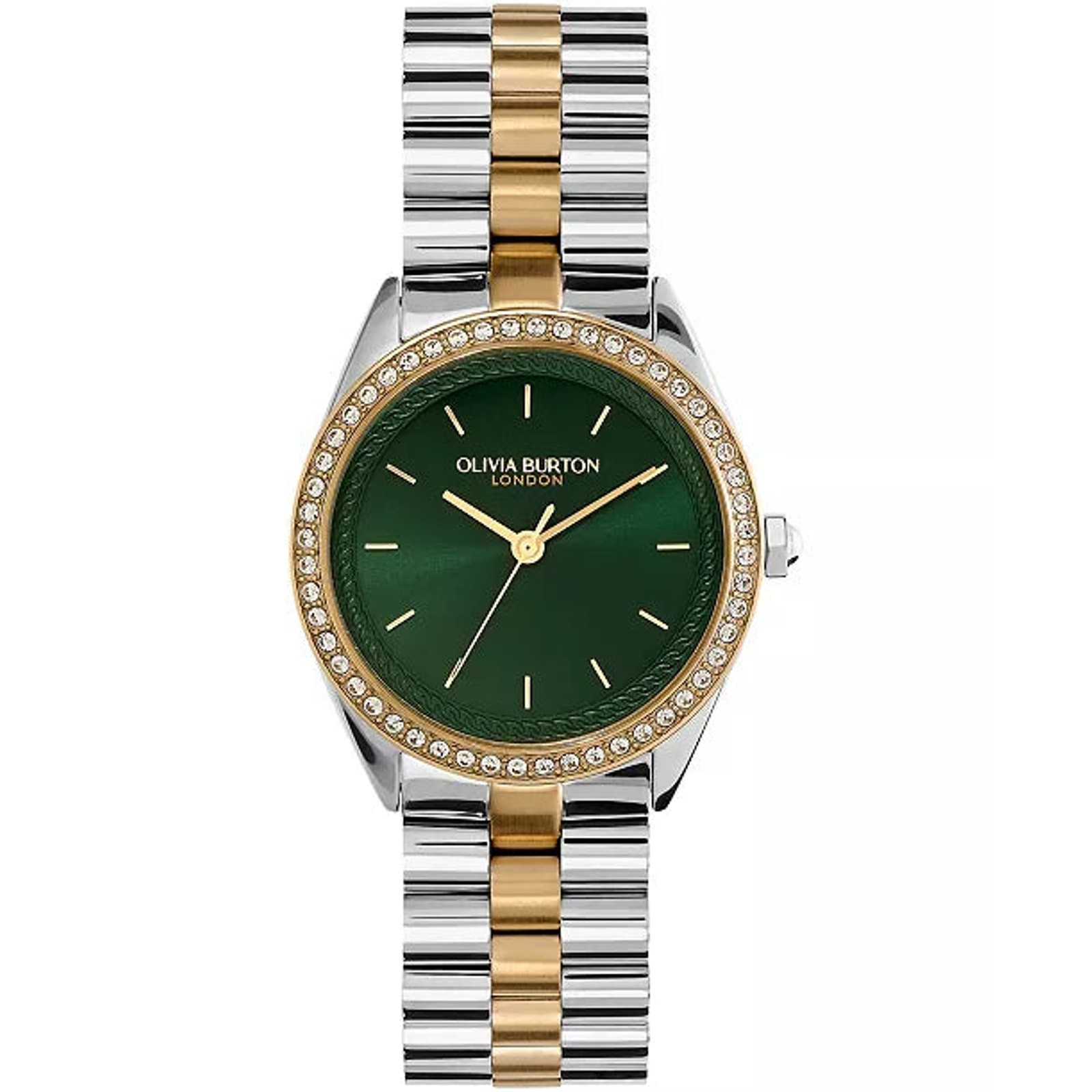 Olivia Burton London Women Watch Green Dial Crystal Bezel Two-Tone Nwt Green