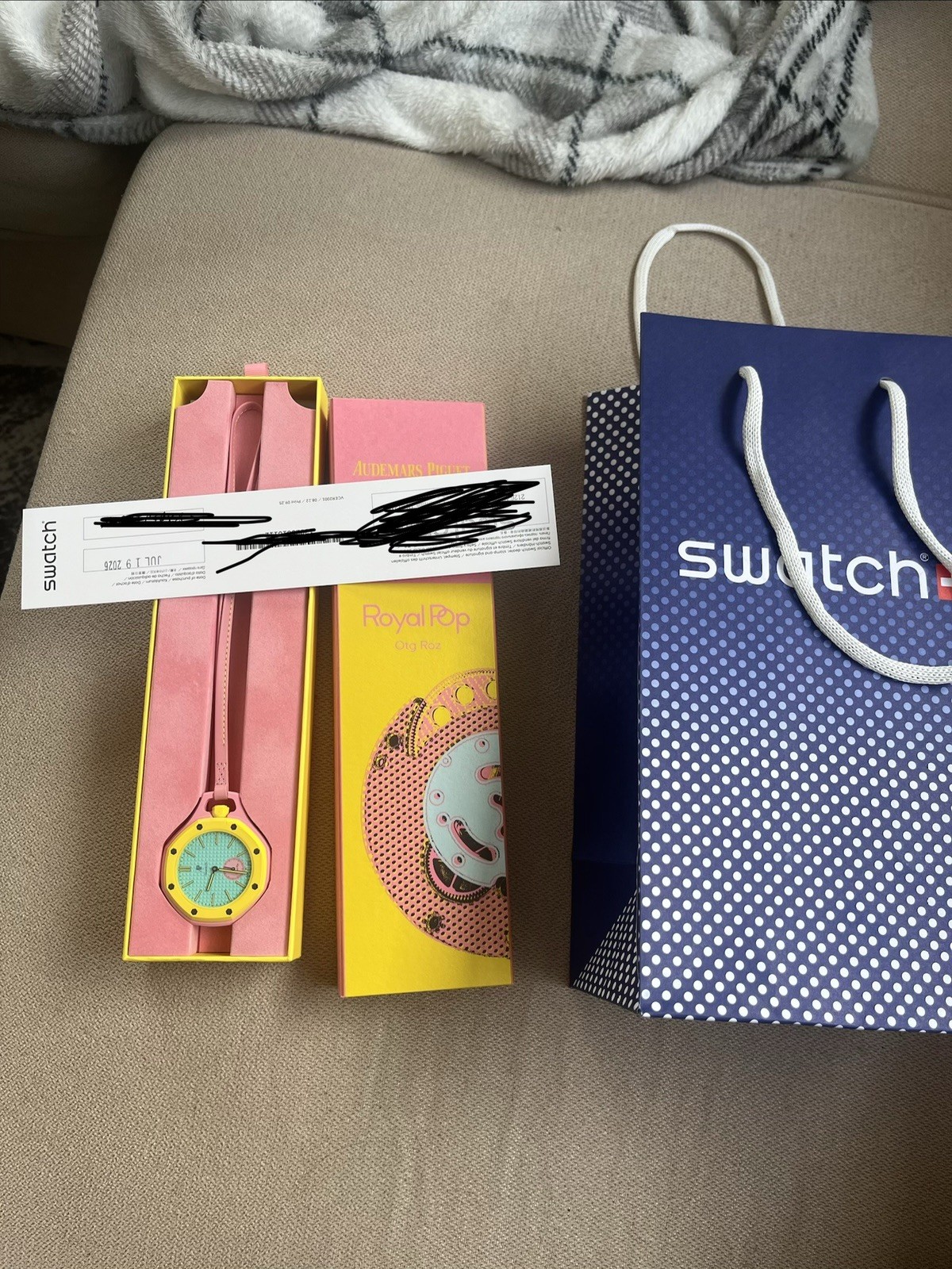 Swatch x Ap Royal Pop OTG ROZ pink and yellow w box and receipt 100% Authentic