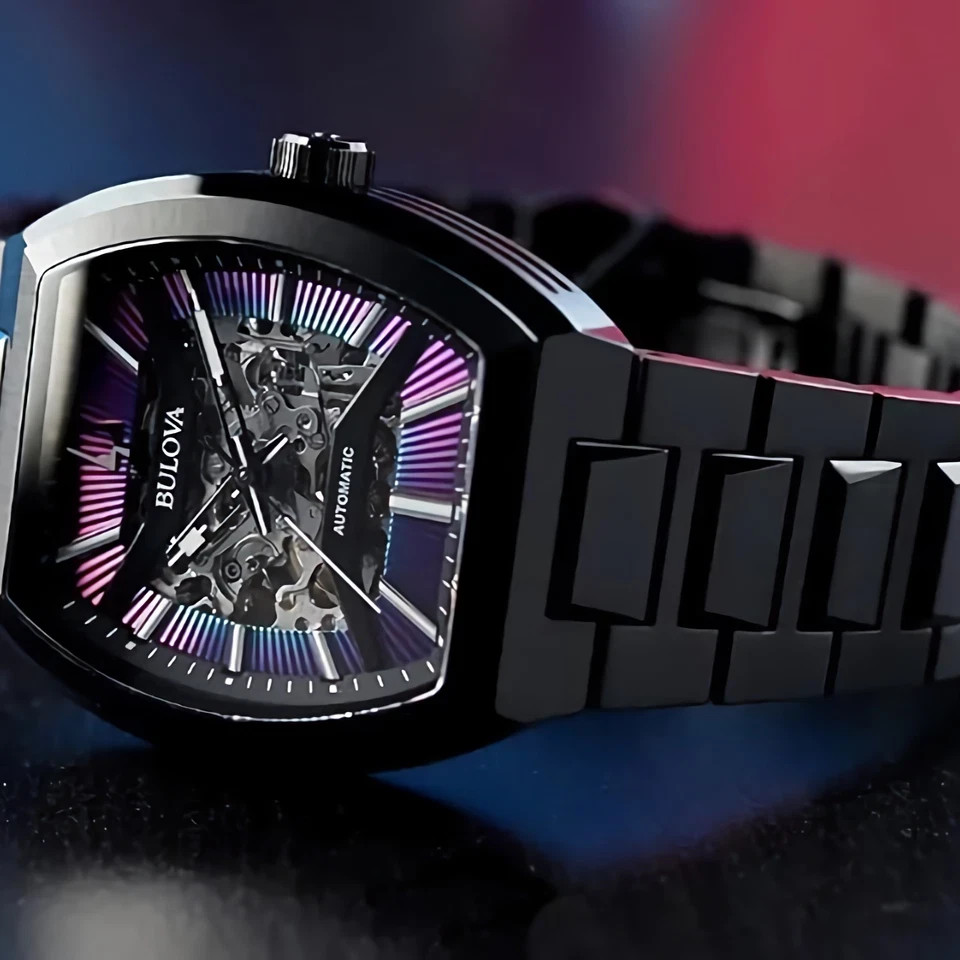 Bulova Maquina 98A320 Automatic Rainbow Skeleton Dial Stainless Steel Men Watch