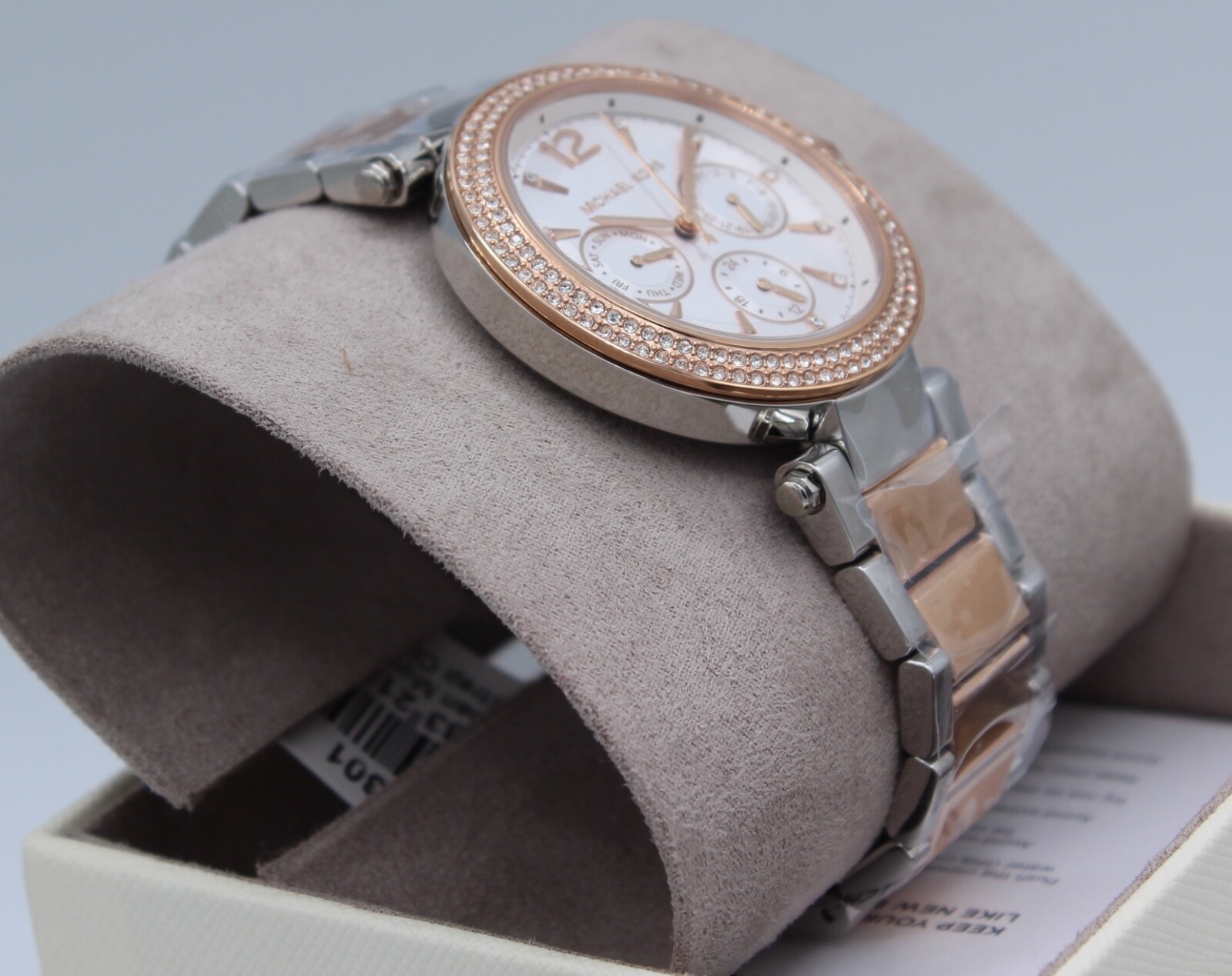 NEW AUTHENTIC MICHAEL KORS PARKER CHRONO SILVER ROSE GOLD MK6301 WOMEN’S WATCH