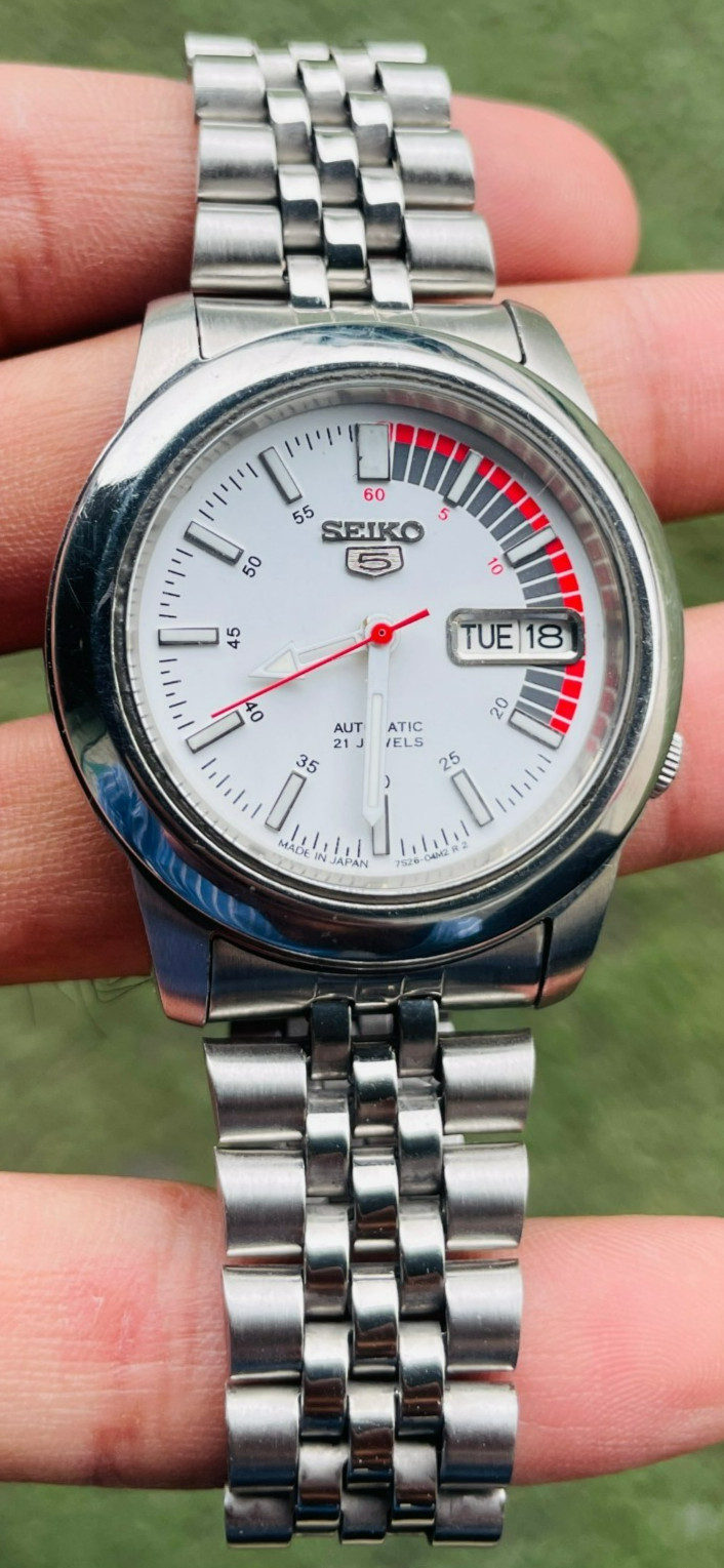 Seiko 5 Automatic 7S26-02W0 White Dial Day-Date 21 Jewels Men’s Vintage Japan