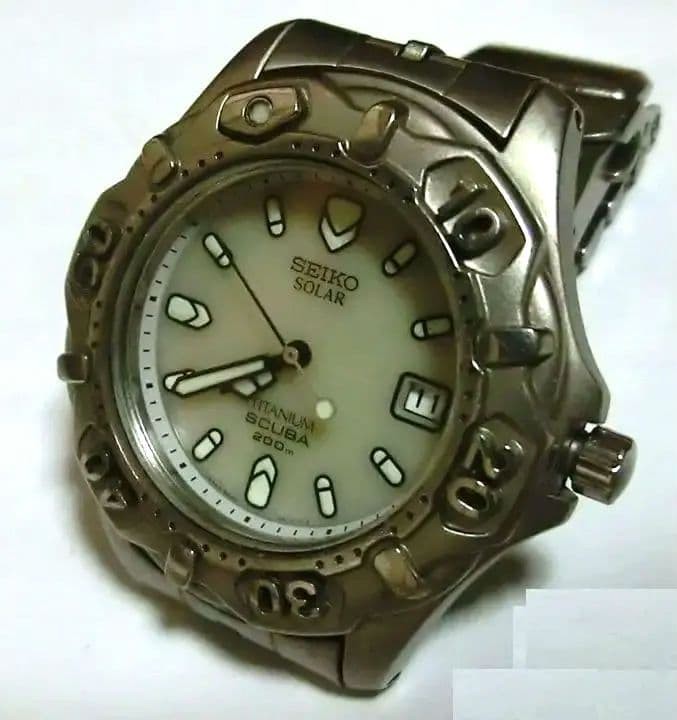 Seiko Titanium Scuba Diver 200m Solar Watch Used Tested From Japan