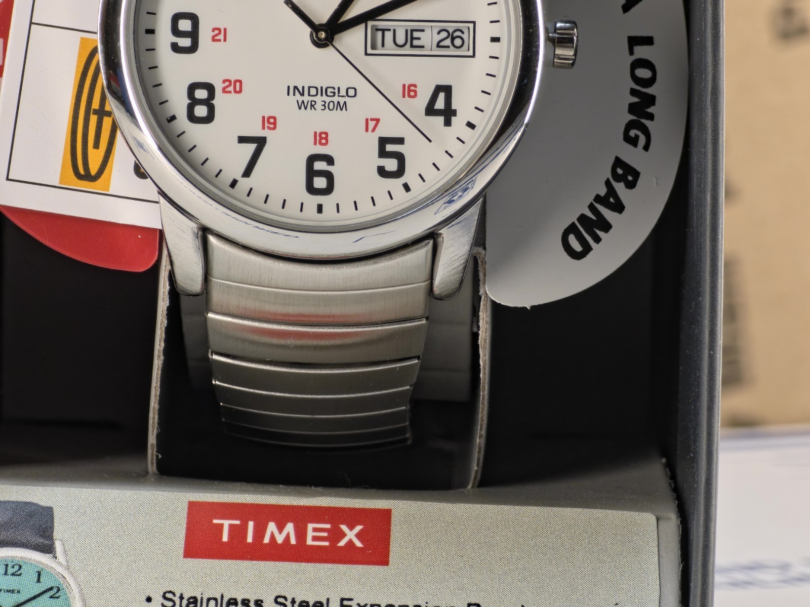 Timex T2N091, Men’s Easy Reader X- Long Expansion Band Watch, Indiglo, Date, NEW