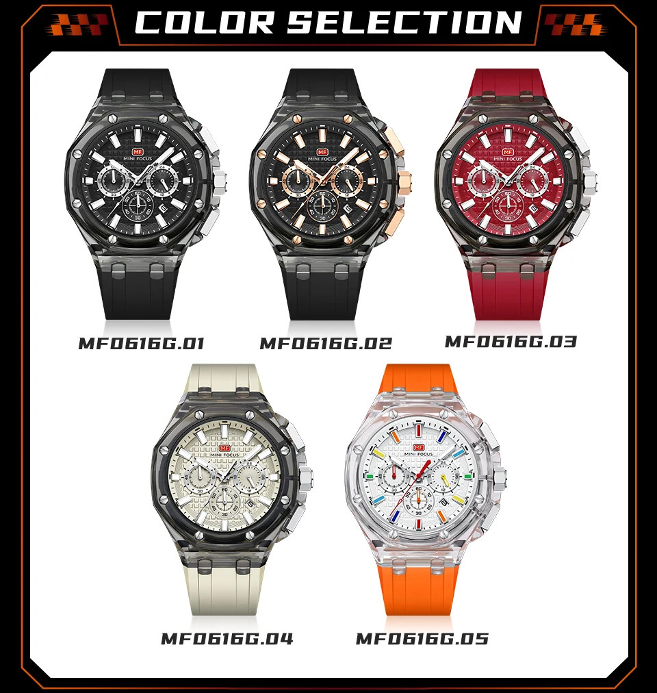 Multifunctional Men’s Transparent Case Quartz Watch Waterproof Luminous 0616G